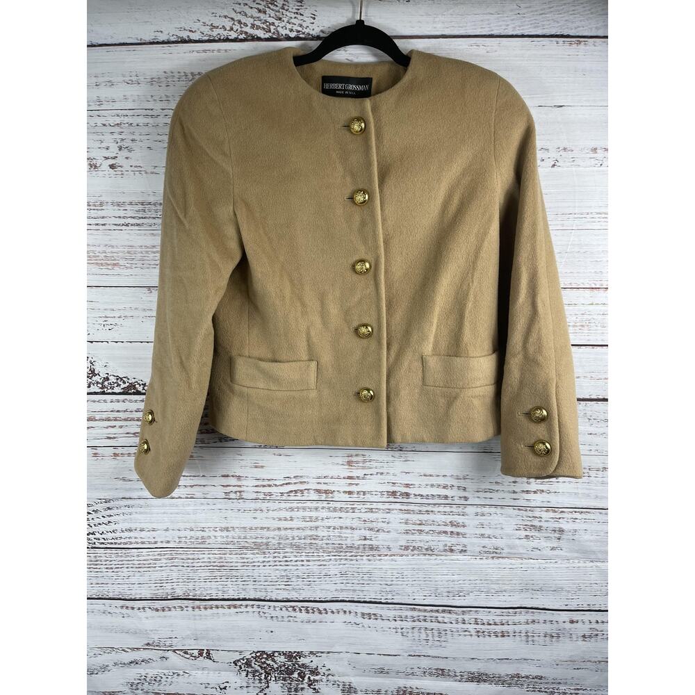 Herbert Grossman Blazer Women's SZ M Wool Blend Gold Button Padded Classic USA